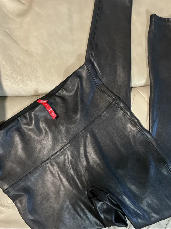 SPANX Black Faux Leather Jeggings - Image 2