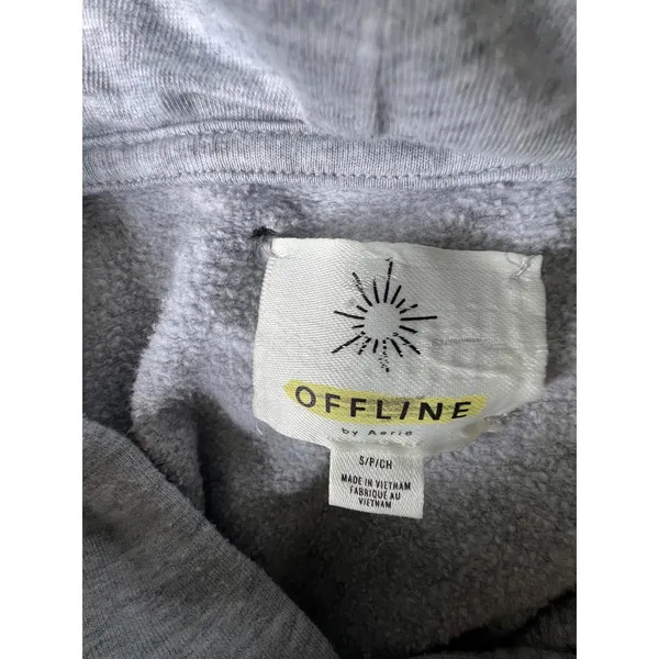 Aerie Offline Size Small Cropped Grey Hoodie Sweatshirt - Image 5