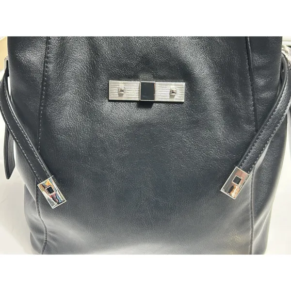 Time & Tru Dalton Shoulder Bag Black Faux Leather Purse Silver Belt Hardware NWT - Image 8