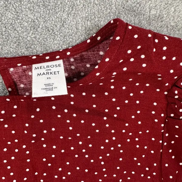 Melrose and Market Polka Dot Dress Women's X-Small Burgundy 3/4 Sleeve Drop Hem - Image 3