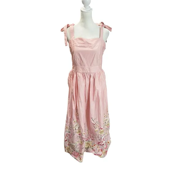 Joie Pink Floral Tie Strap Midi Dress Cottagecore Prairie L - Image 2