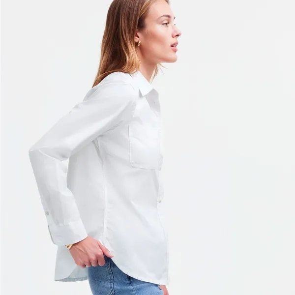 Madewell Denim Button-Up Shirt in Eyelet White: Garment-Dyed Edition Medium NWT - Image 2