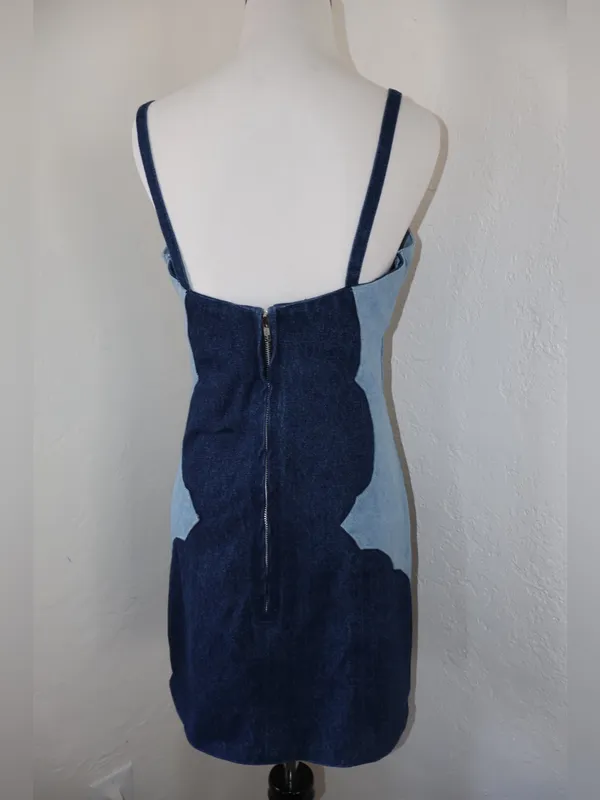 Understated Leather Two-Tone Scalloped Denim Mini Dress small - Image 5