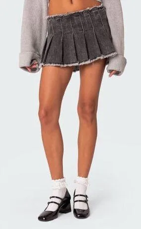 Edikted Pleated Denim Mini Skirt - Image 2
