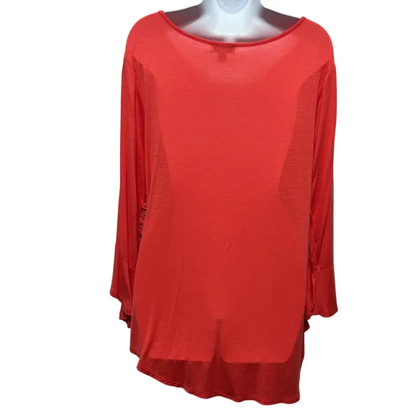 Live and Let Live Womens Crochet Tunic XL Coral Boho Cottage Lace‎ Chiffon Indie - Image 2