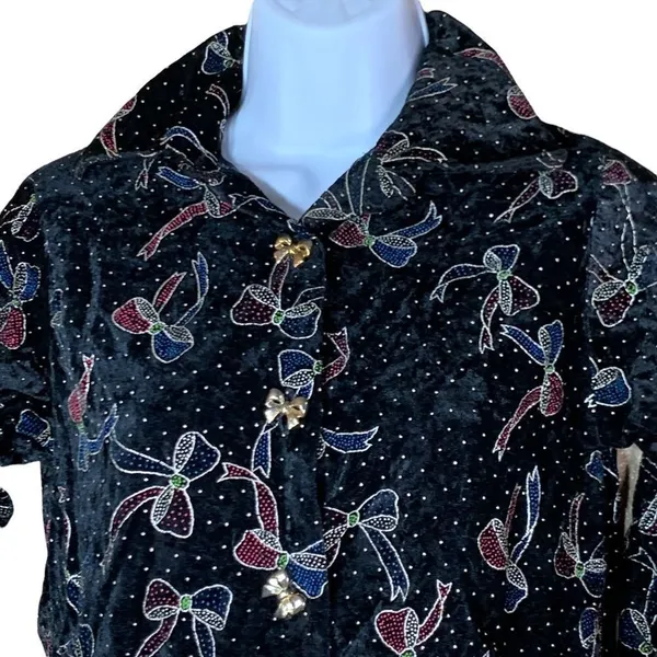 Vintage Rayna Morgan long sleeve bow print button down top‎ Black Size 10 - Image 2