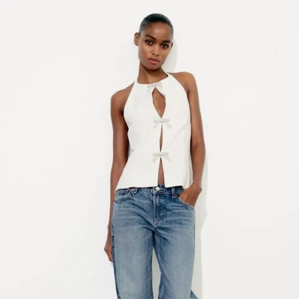 Zara JEWEL‎ BOW HALTER TOP Size XXL - Image 4