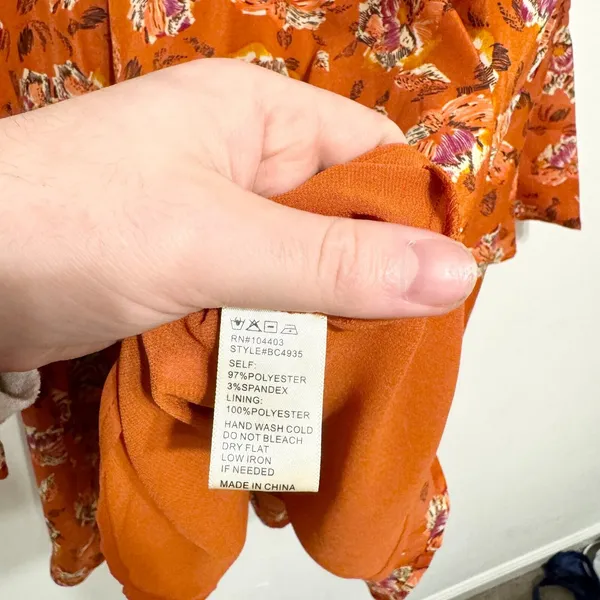 J.O.A. Womens Dress L New Rust Orange Purple Floral Mini Bell Long Sleeve‎ - Image 5
