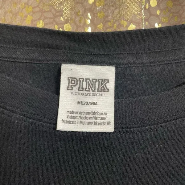 PINK Victorias Secret Black Pink Logo Cropped Long Sleeve Top, M - Image 3