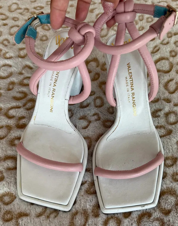 Valentina Rangoni Women's Lino Royal Pink/White Block Heels Leather Size: 7M - Image 2