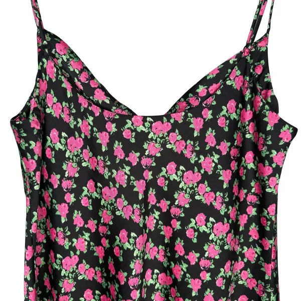 WAYF Floral Satin Slip Midi Dress Large‎ Black Side Slit Cowl Neck - Image 7