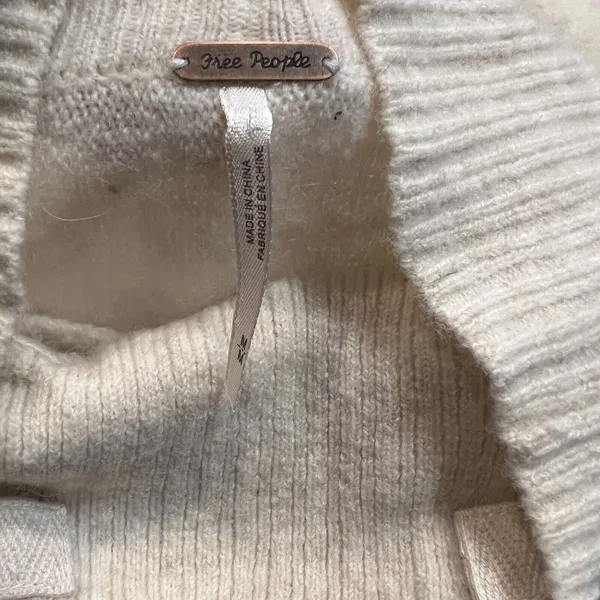 Free People Women's Cascade Cardigan Long Sleeve Solid Sweater Ivory Medium‎ M - Image 4