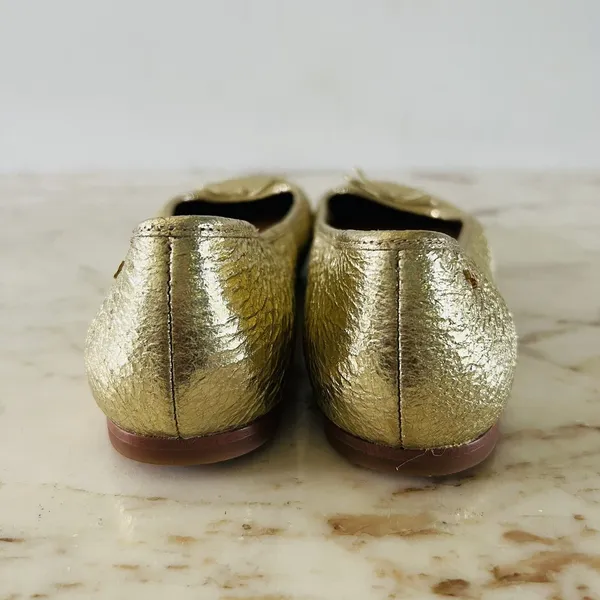 TORY BURCH Laila Metallic Gold Leather Driver Ballerina Flats Bow Accent - US 7 - Image 8