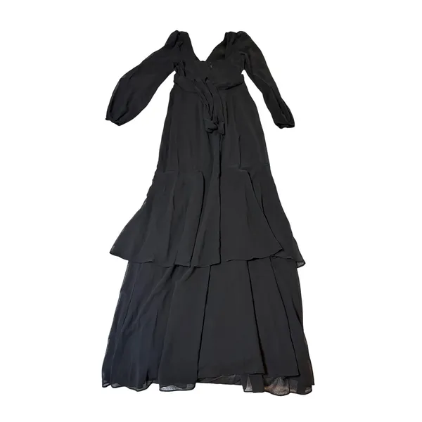 NWT Lulus Size XS Tier Elegance Black Long Sleeve Tiered Maxi Dress Formal Glam - Image 9