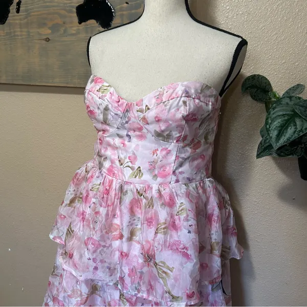 Lulus Pristine Cutie Light Pink Floral Organza Bustier Midi Dress - Image 4