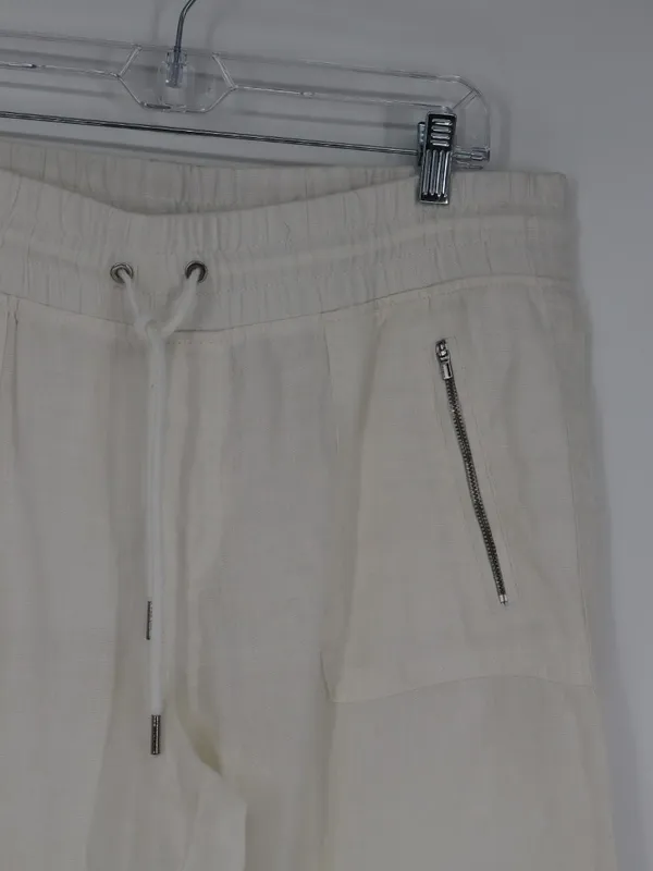 Athleta Womans Cabo Linen Wide Leg Pant White Size 12 Cropped Coastal Minimalist - Image 4