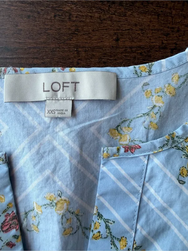 Loft Light Blue Floral Maxi Dress with Puff Sleeves - Image 4