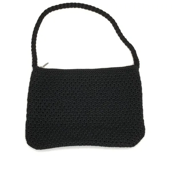 The Sak Black Macrame Tote Purse Shoulder Bag Medium Zipper Closure Boho Chic - Image 4