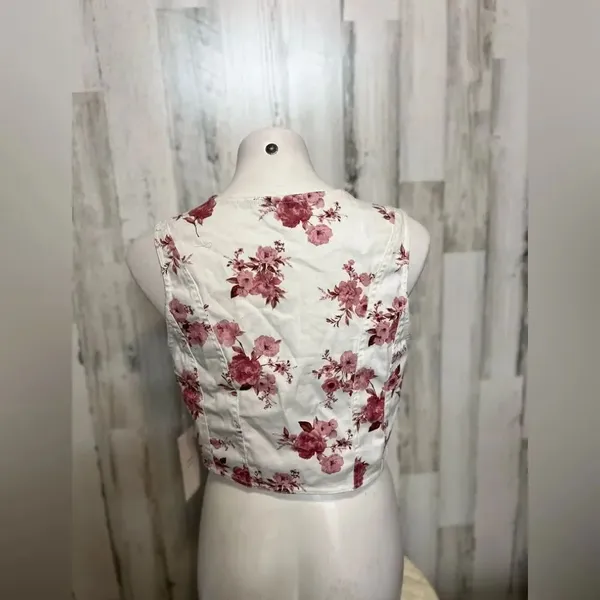 Blashe Floral Lace-Up Corset Crop Top XL White Pink Sleeveless Cottagecore - Image 4