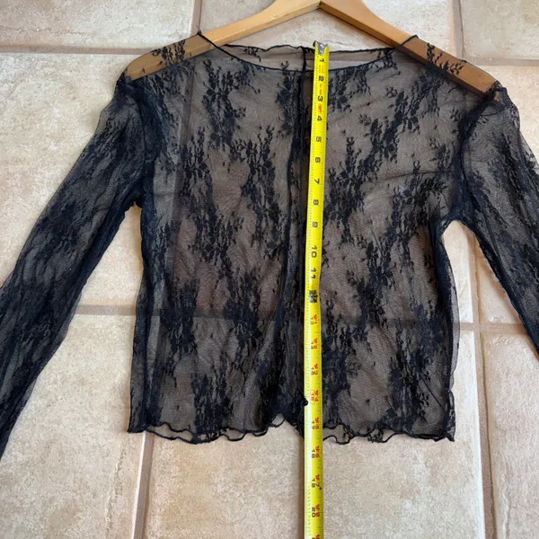 Long Sleeve Sheer Floral Top Black Sexy Mesh Layering See Through Lace Alt Baddi - Image 7