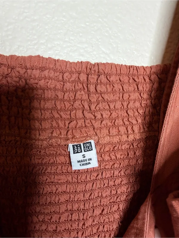 UNIQLO Terracotta Linen Blend Wide Leg Jumpsuit Square Neck Minimalist Small - Image 9