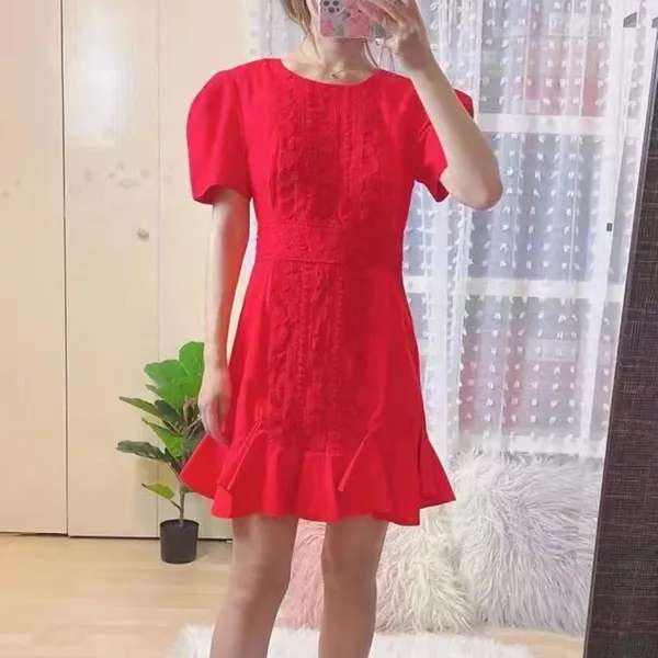 C/meo Collective Pronounce Short Sleeve Mini Dress in Red with Lace Embroidery - Image 5