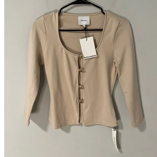 NWT Reformation Owen Knit Top Fior Di Latte Cream XS - Image 2