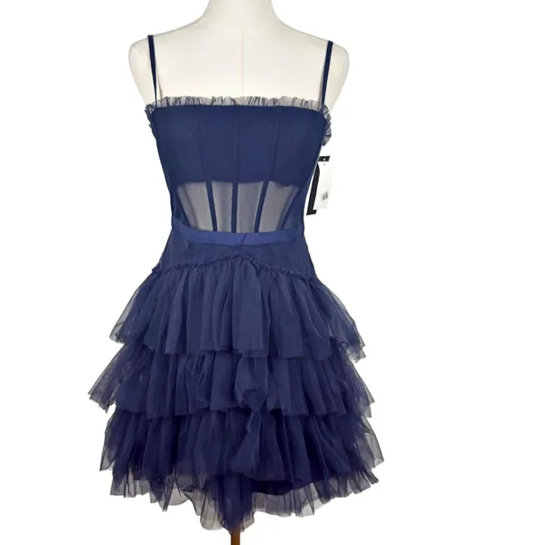 Betsy & Adam Women’s Blue Mesh-Trim Corset Dress Sz 6 NWT Cocktail Coquette - Image 4