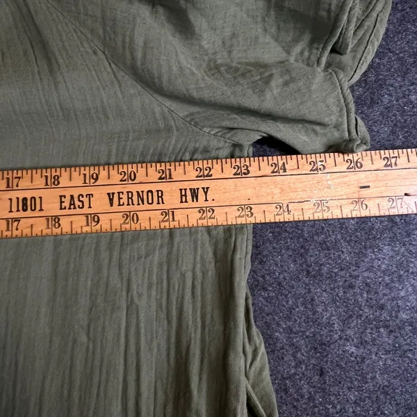 Old Navy Womens Olive Green Cotton Gauze Ruffle Neck Shift Dress Large Short Slv - Image 6