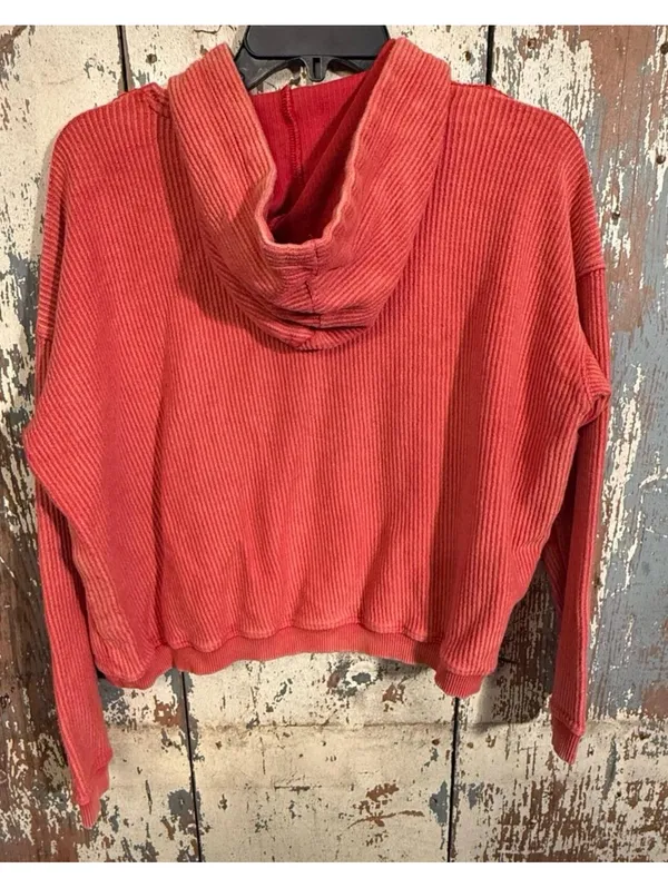 Aerie red ribbed cropped hoodie, size XS - Image 3