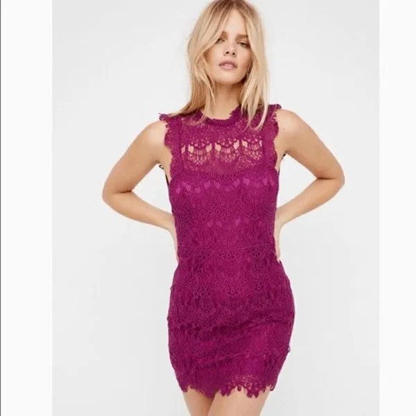 Free People Daydream Lace Magenta Fuchsia Open Back Mini Dress Small - Image 7