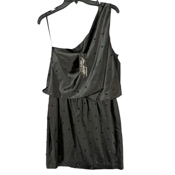 Allen Schwartz Prive Dress 12 Black Jeweled One Shoulder Blouson Evening Party‎ - Image 3