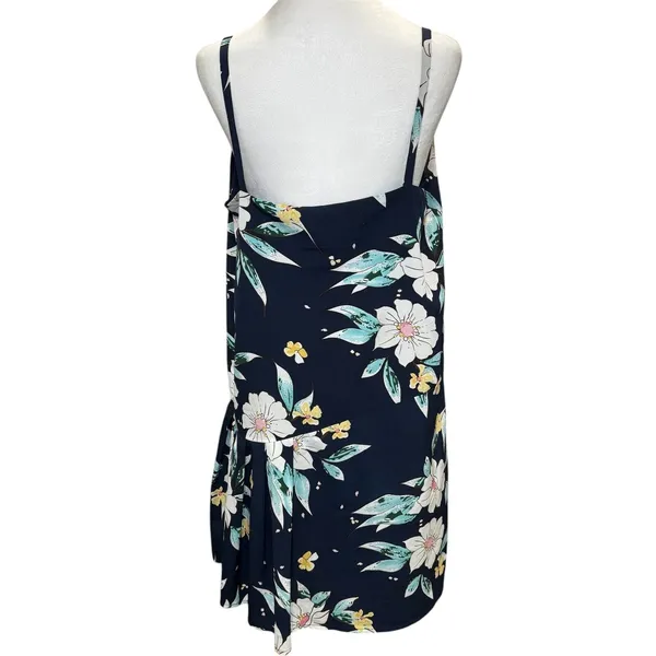 FRNCH Navy Blue Floral Spaghetti Strap Dress‎ Large Lined Pleated Shift - Image 3