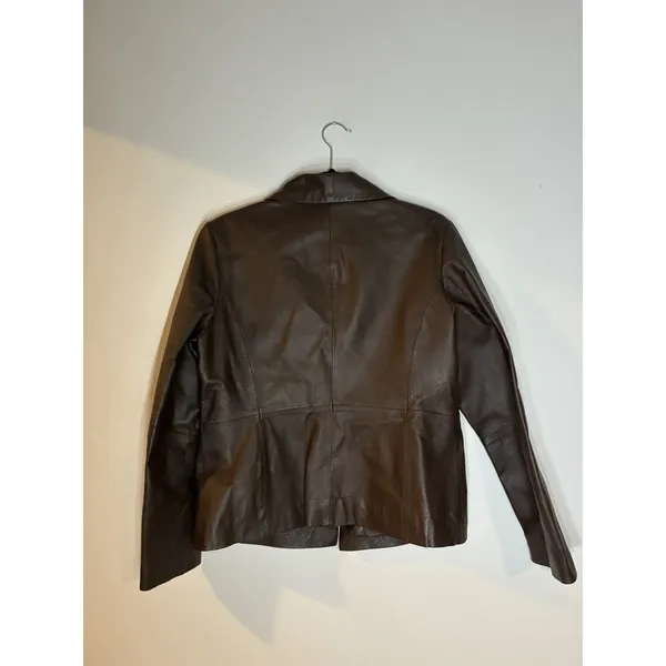 Kim Rogers Womens M Brown 100% Leather Button Front Blazer Jacket Lined Classic - Image 4