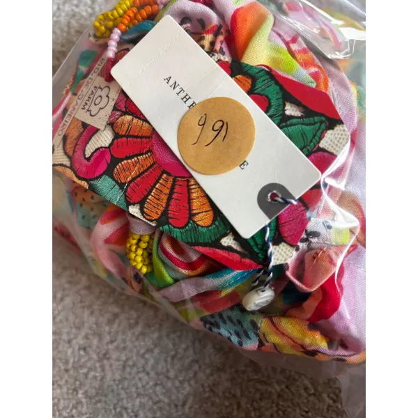 NWT Farm Rio Anthropologie Wrap Top XL Multi Tropical Fruit Beaded Tassel Summer - Image 14
