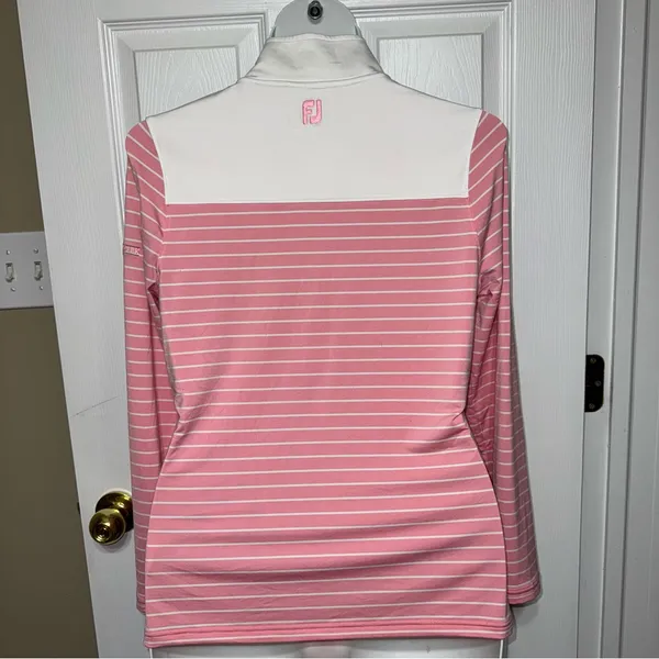 FOOTJOY Quarter Zip Pullover Top Size M Pink White Striped Long Sleeve Workout - Image 3
