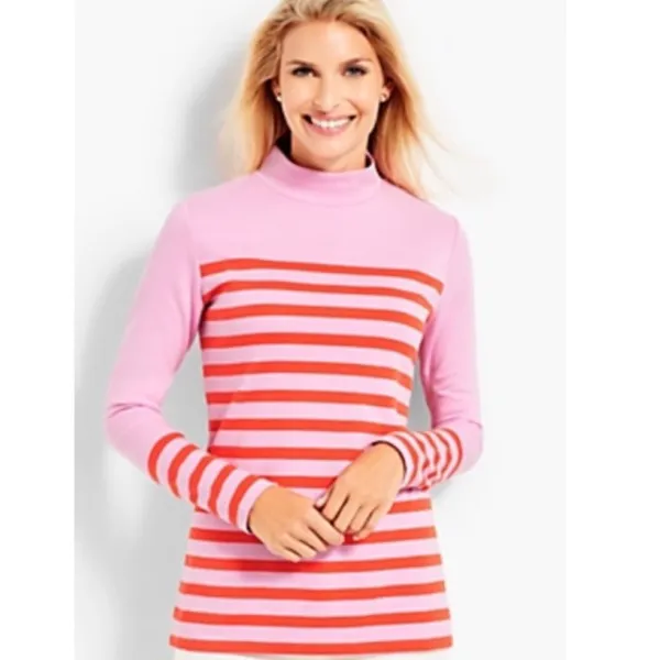 Talbots‎ Calder Striped Knot Mock Neck Long Sleeve Top Small Preppy Feminine - Image 10