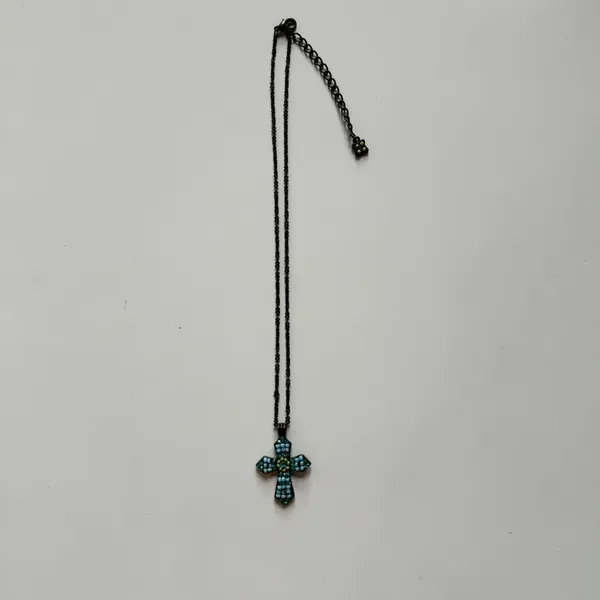 Beaded Cross Necklace in Turquoise Blue - Image 6