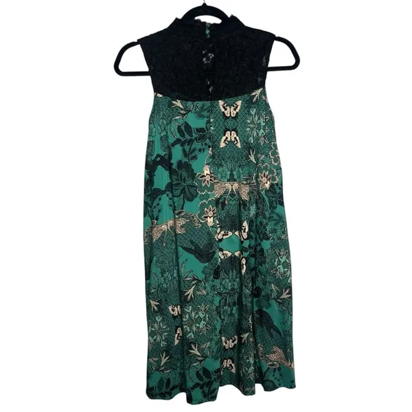 Anthropologie Maeve Lace Floral Swing Dress Green Black Sleeveless Cottagecore S - Image 2