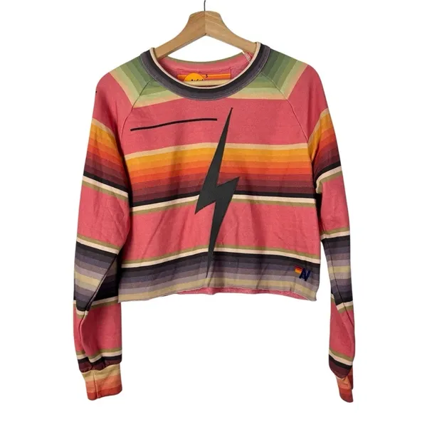 Aviator Nation Serape Bolt Rainbow Stripe Cropped Sweatshirt S‎ - Image 2