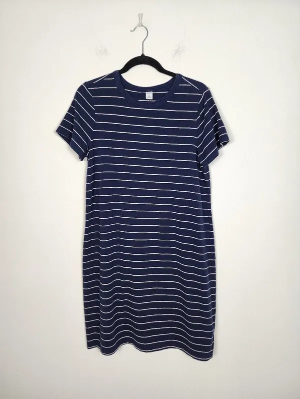 Old Navy Blue Striped Cotton Blend Dress L - Image 3