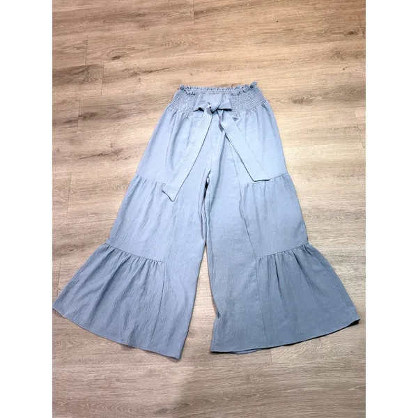 Blooming Jelly Haze Blue Tiered Palazzo Pants L Boho Resort Wide Leg - Image 2
