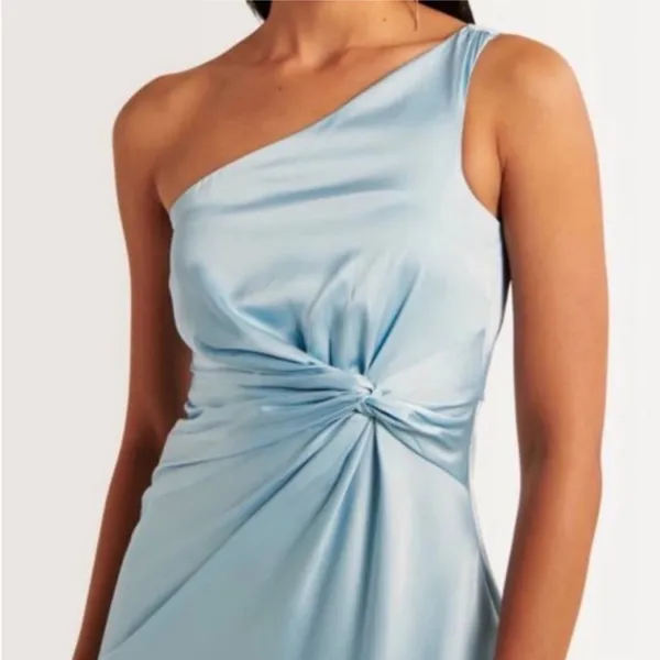 Abercrombie One-Shoulder Satin Knotted Midi Dress - Image 2