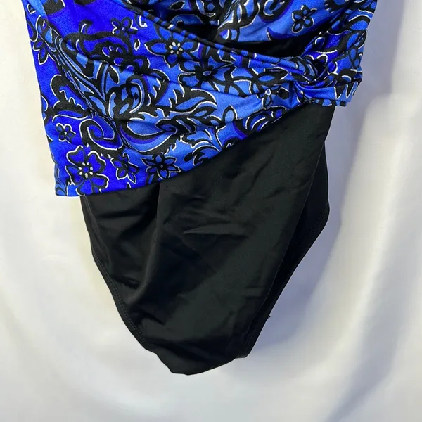 Studio Works Black blue Pleated Front Built-in Bra 1 Pcs Swimsuit SZ 16W - Image 7