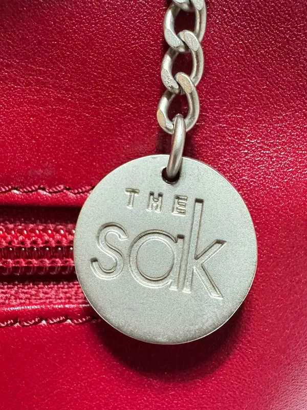 The Sak red leather shoulder bag zip closure, detachable strap interior pockets - Image 5