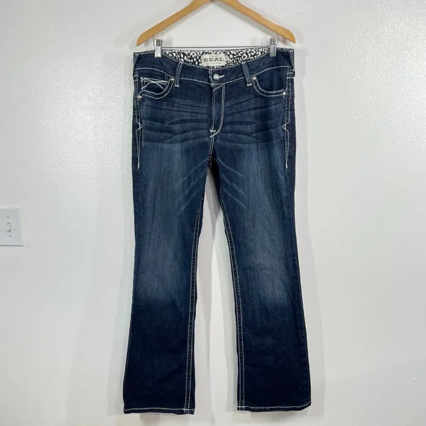 ARIAT R.E.A.L. Lakeshore Low Rise Rosy Bootcut Denim Jeans Womens 34R Whipstitch - Image 3