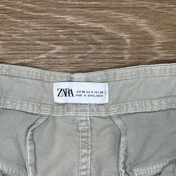 Zara Cargo Pants Womens Size 4 Beige Utility Straight Leg Casual Cotton - Image 2