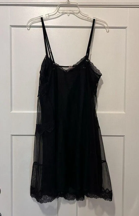 Victoria’s Secret Black Strappy Tulle Lace Nightie Lined Size Medium Babydoll - Image 7