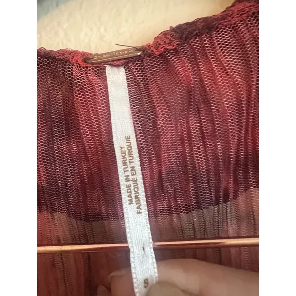 Free People Size S Red Semi Sheer‎ Y2K Whimsy Romance burnout top - Image 2