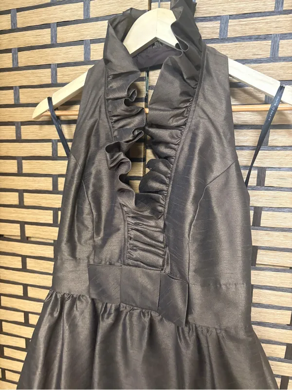 Alfred sung brown ruffle halter dress size 8 - Image 3